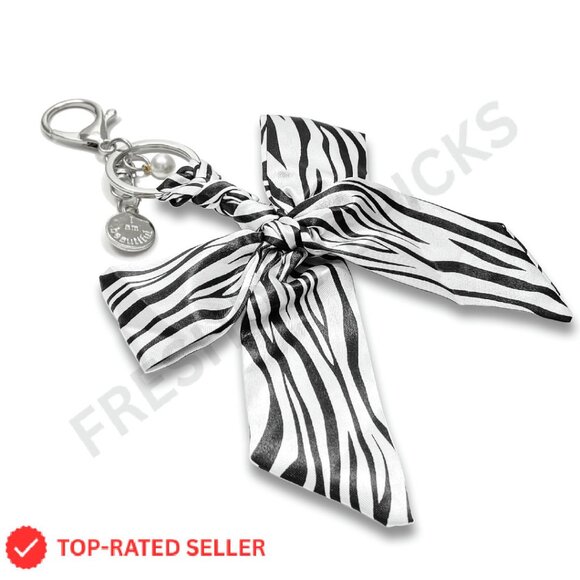 Leopard Print Bow Bag Charm Detachable Keychain Elegant Purse Accessory - Picture 1 of 7